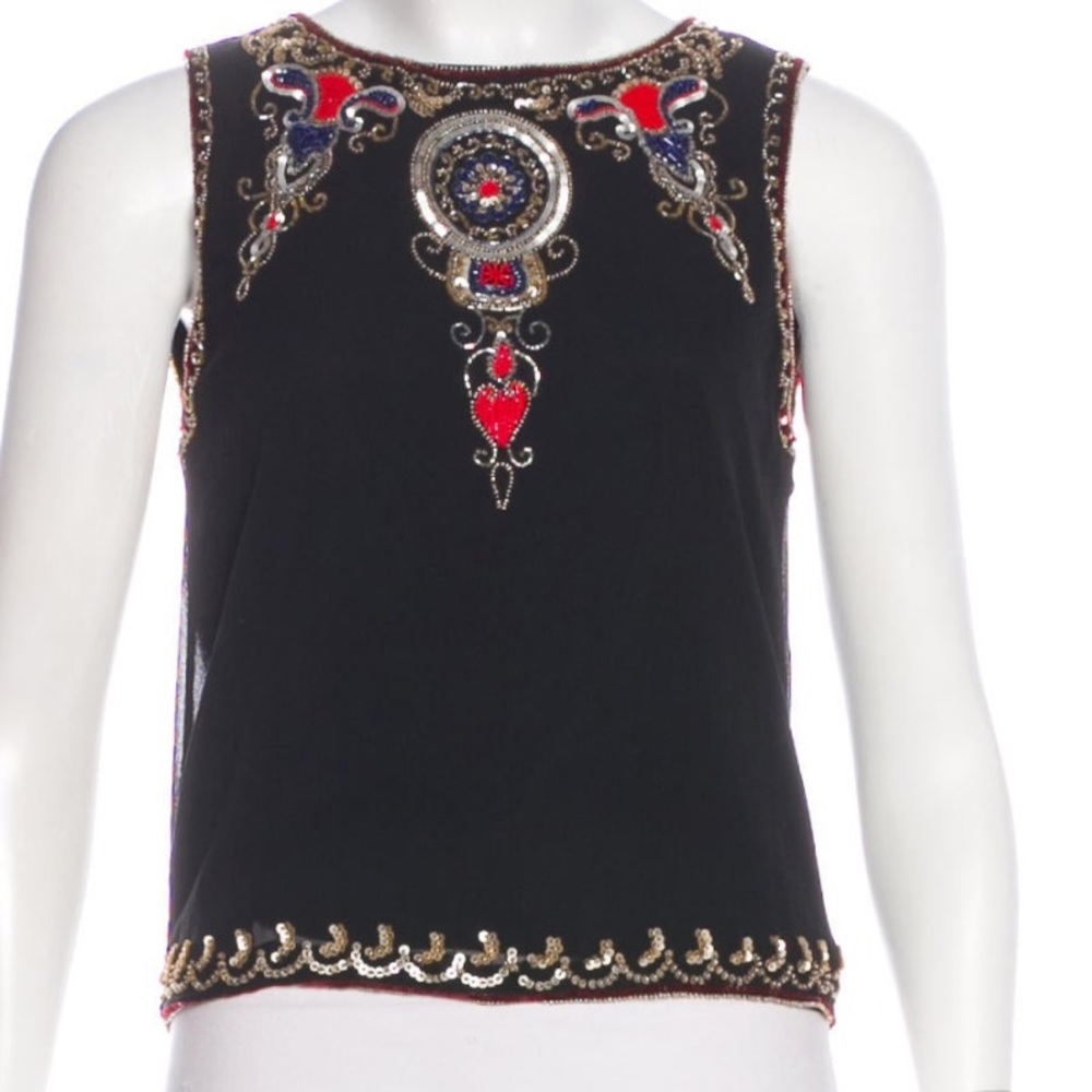 Alice + Olivia Silk Embellished Black Top